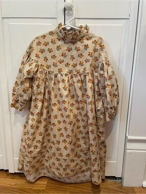 Kids Floral Ruffle Collar Long Sleeve Dress - Cream Floral
